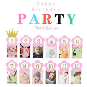 1-12 Ay Simli Foto Banner, 3,00 Mt, Pembe