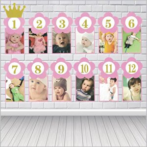 1-12 Ay Simli Foto Banner, 3,00 Mt, Pembe