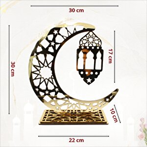 Ramazan Dekoratif Altın Pleksi Hilal Ve Kandil, 30cm X 30cm