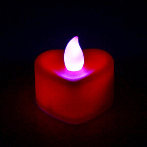 Led Işıklı Pilli Tealight Kalp Mum, 4 Cm X 2 Cm - Renk Değiştiren Işık