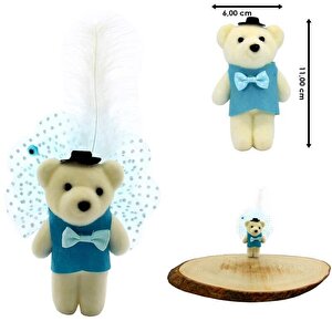 Süslü Minik Ayıcık Süs, 11cm X 6cm - 1 Adet Mavi