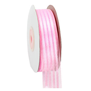 Şifon Kurdele, 4 Yollu Ve Saten Çizgili, 2,50 Cm X 23 Mt - Pembe
