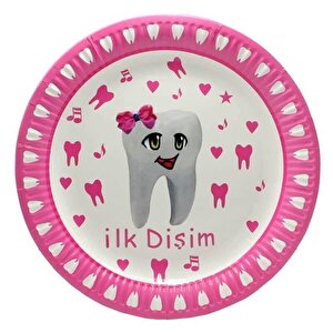 Diş Buğdayı, İlk Dişim Karton Tabak, Pembe - 23 Cm - 10 Adet