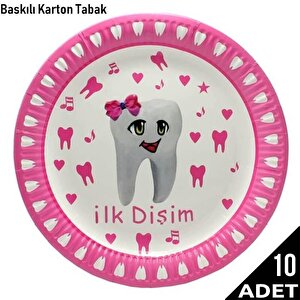 Diş Buğdayı, İlk Dişim Karton Tabak, Pembe - 23 Cm - 10 Adet