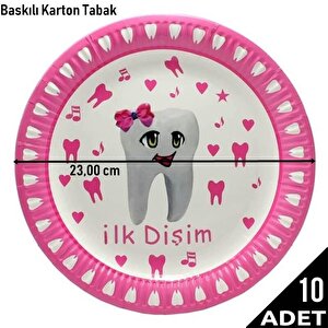 Diş Buğdayı, İlk Dişim Karton Tabak, Pembe - 23 Cm - 10 Adet