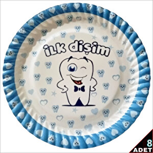 İlk Dişim Karton Tabak, 23cm X 8 Adet - Mavi