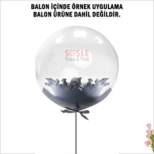 Şeffaf Balon İçi Kuş Tüyü, 100 Adet - Siyah