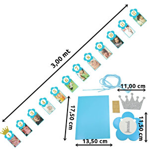 1-12 Ay Simli Foto Banner, 3,00 Mt, Mavi