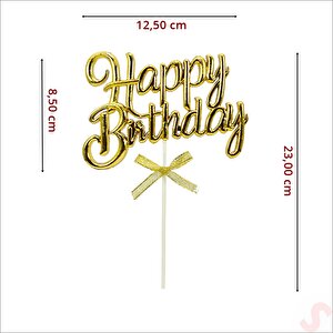 Happy Birthday Pasta Süsü, 23cm X 12,5cm - Altın