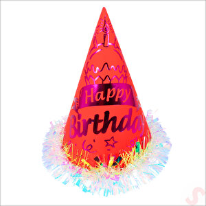 Hologram Happy Birthday Şapka, 24cm X 1 Adet - Kırmızı