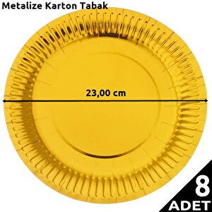 Metalize Altın Karton Tabak, 23 Cm - 8 Adet