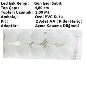 Ledli Toplar Dizini Pilli Işık, 2,00 Mt, Gün Işığı Ledli