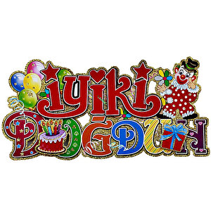İyiki Doğdun Palyaçolu, 3 Boyutlu Kağıt Süs - 50,00 Cm
