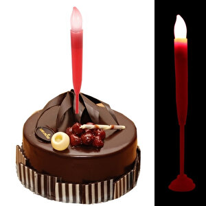 Dekoratif Pilli Led Şamdan Ve Pasta Mumu, 25 Cm X 2 Cm - Kırmızı
