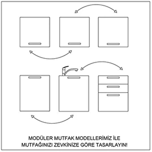 240 Cm Mdf Gövde Membran Kapak Üç Çekmeceli Suzan Hazır Mutfak - Antrasit - Beyaz  - tezgah dahi̇l