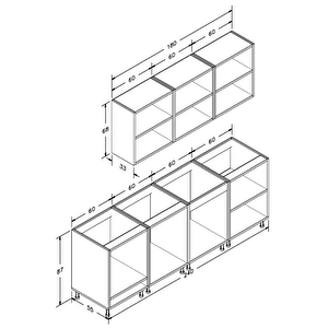 240 Cm Mdf Gövde Membran Kapak Üç Çekmeceli Cansel Hazır Mutfak - Beyaz - tezgah dahi̇l