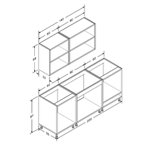 200 Cm Mdf Gövde Membran Kapak Üç Çekmeceli İpek Hazır Mutfak - Beyaz - tezgah dahi̇l