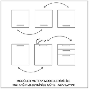 300 Cm Mdf Gövde Membran Kapak Üç Çekmeceli Öznur Hazır Mutfak -antrasit - Beyaz - tezgah dahil