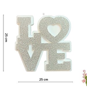 Love Strafor Süs, 25cm X 25cm - Gümüş