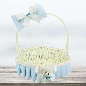 Saplı Altıgen Kumaş Sepet, 32 Cm, Büyük Boy, Mavi