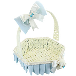 Saplı Altıgen Kumaş Sepet, 32 Cm, Büyük Boy, Mavi