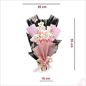6 Ayıcıklı Buket, 55cm X 35cm - Pembe