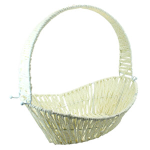 Saplı Oval Kumaş Süslü Sepet, 41 Cm, Büyük Boy, Taş Rengi