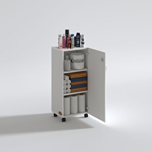 Mutfak Dolabı Zehra 108x030x032 Beyaz Kilitli Tekerlekli Banyo Evrak Ofis Kitaplık Ayakkabılık Kiler