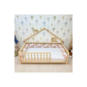 Montessori Doğal Ahşap Çatılı Çocuk Yer Yatağı