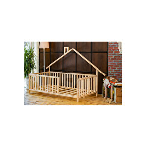 Montessori Çatılı Ahşap Çocuk Yer Yatağı