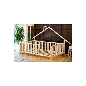 Montessori Çatılı Ahşap Çocuk Yer Yatağı 80x180 cm