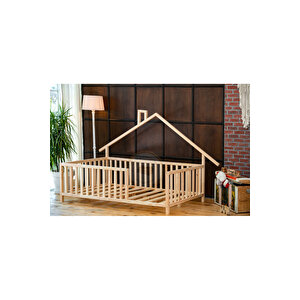 Montessori Çatılı Ahşap Çocuk Yer Yatağı