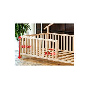 Montessori Çatılı Ahşap Çocuk Yer Yatağı