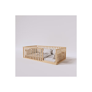 Montessori Doğal Ahşap Çocuk Yatağı 60 Cm Yükseklik 90x190 cm