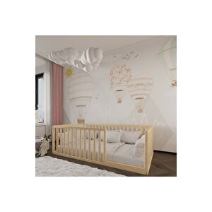 Montessori Doğal Ahşap Çocuk Yatağı 60 Cm Yükseklik 70x130 cm