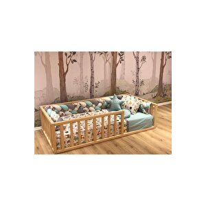 Montessori Bebek Ve Çocuk Karyolası Doğal Ahşap Yatak 120x200 cm