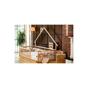 Montessori Doğal Ahşap Çatılı Çocuk Yer Yatağı