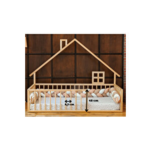 Montessori Doğal Ahşap Çatılı Çocuk Yer Yatağı