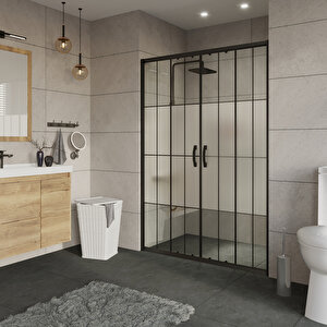 Durul Duşakabin Ön Cephe 5mm Siyah Çizgi Karolaj Ortası Buzlu Yükseklik 190 Cm - Ölçü : 169 Cm