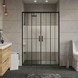 Duşakabin Ön Cephe 5mm Siyah Çizgi Karolaj Ortası Buzlu Yükseklik 190 Cm - Ölçü : 156 Cm 156 cm