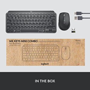 Logitech Mx Keys Mini Combo Bolt Alıcılı Aydınlatmalı Kablosuz İngilizce Klavye Ve Mx Anywhere 3 Mouse Seti - Koyu Gri