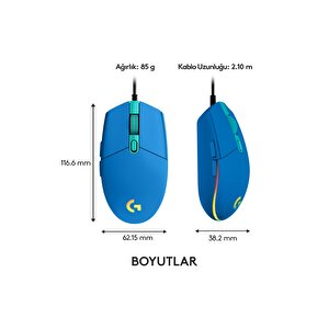 Logitech G102 Lightsync Optik Kablolu Oyuncu Mouse - Mavi
