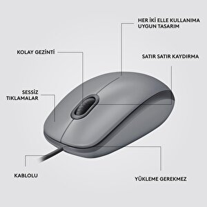 Logitech M110 Sessiz Tam Boyutlu Kablolu Usb-a Bağlantılı Optik Mouse - Gri