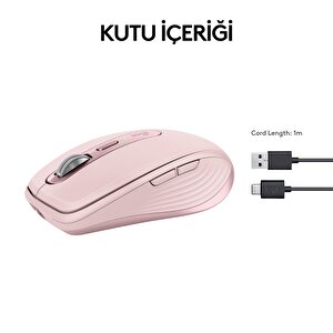 Logitech Mx Anywhere 3s Kompakt 8000 Dpi Optik Sensörlü Sessiz Bluetooth Kablosuz Mouse - Pembe