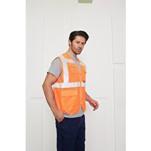 Orange Safety Mühendis Tipi Fileli İkaz Yeleği