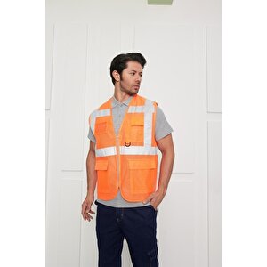 Orange Safety Mühendis Tipi Fileli İkaz Yeleği