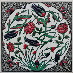 20x20 Cm Ed 311 Oval Lale Karanfil El Dekoru Çini Pano