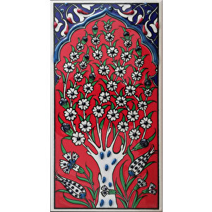 10x20 Cm Ed 205 Kırmızı Hayat Ağacı El Dekoru Çini Karo