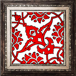 20x20 Cm Sp 83 Kırmızı Beyaz İznik Rumi Desenli Çini Pano