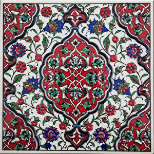 20x20 Cm Ed 308 Kırmızı İznik Rumi El Dekoru Çini Pano